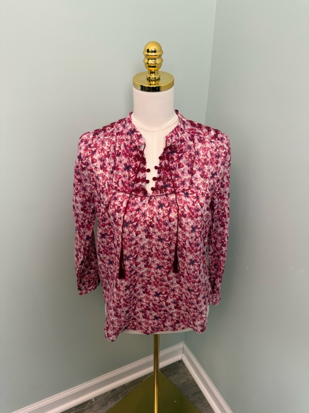 J.Crew x Liberty‎ London Wiltshire Floral Smocked Popover Blouse Pink Size 0